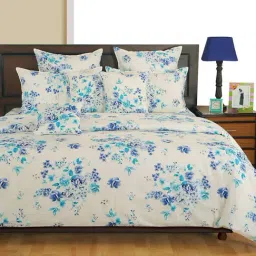 Swayam Blue Cotton Floral King Bed Sheets 2 Pillow Covers-image-59