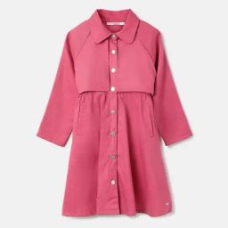 Elle Girls Pink Cotton Solid Full Sleeves Dress-image-39