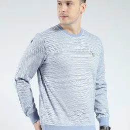 Monte Carlo Blue Regular Fit Self Pattern T-Shirt image 4
