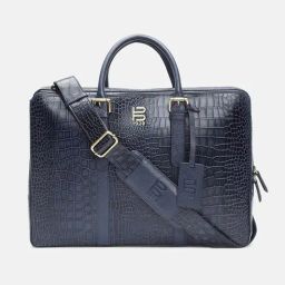 BAGATT Solofra Blue Leather Textured Laptop Messenger Bag-image-8