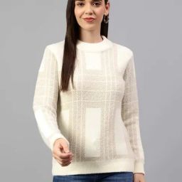 Cantabil White & Beige Self Design Sweater-image-45