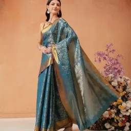 Silk Land Teal Silk Woven Design Saree-picture-28