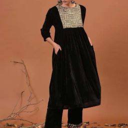 Nuhh Niran Fresh Charcoal Velvet Kurta Pant Set-picture-2