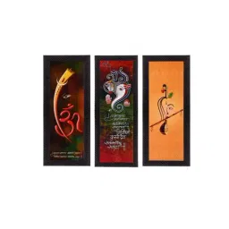eCraftIndia Set Of 3 Ganesha & Krishna Lord Buddha Satin Matt Texture UV Art Painting-13