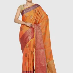 Banarasi Silk Works Orange Woven Saree With Unstitched Blouse-17