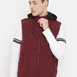 Crimsoune Club Maroon Slim Fit Quilted Hooded Jacket-image-70