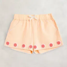 Cherry Crumble By Nitt Hyman Kids Peach Cotton Applique Shorts-image-22