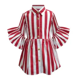 A.T.U.N. Red & White Striped Shirt Dress-image-102