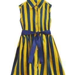 A.T.U.N. Mustard & Navy Striped Shirt Dress-image-68