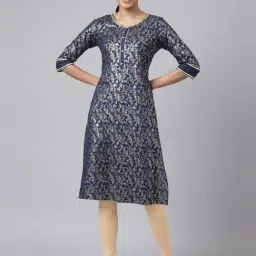 Aurelia Navy Floral Print Straight Kurta-image-90