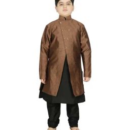 SG Yuvraj Kids Brown & Black Textured Pattern Full Sleeves Kurta Set-12