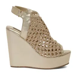 Flat N Heels Women's Golden Back Strap Wedges-image-3