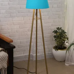 Homesake Turquoise & Golden Metal Standing Floor Lamp with Bulb and Floor Switch (Iron Legs)-image-33