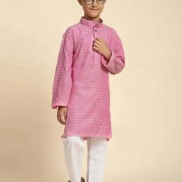 Pro-Ethic Style Developer Boys Pink Cotton Printed Full Sleeves Kurta Sets-image-50