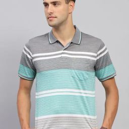 Monte Carlo Green & Grey Regular Fit Striped Polo T-Shirt-image-75