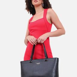 Carlton London Black Textured Medium Tote Handbag-13