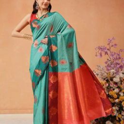 Silk Land Turquoise Silk Woven Design Saree-picture-12