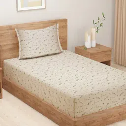 Swayam Brown Cotton Floral Single Bed Sheets 1 Pillow Cover-image-14
