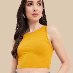 Hypernation Women Yellow Cotton Crop Top-image-49