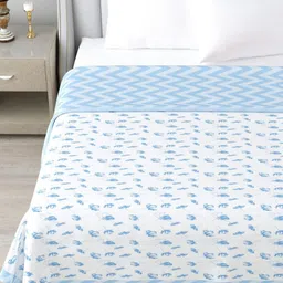 CHICERY Blue & White Floral Printed AC Room Pure Cotton 210 GSM Single Bed Dohar-26