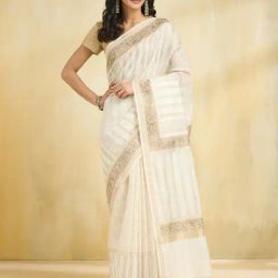 Fabindia White Beige Printed Saree-image-94