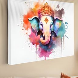 Livin'luxe White & Blue Lord Ganesh Canvas Wall Art-image-57