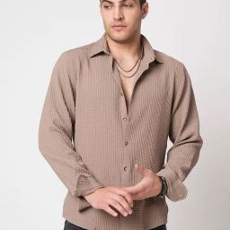 VASTRADO Core Fashion Brown Regular Fit Textured Shirt-14