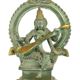 Exotic India Gold-Toned & Green Venugopala Religious Idol Showpiece-image-40