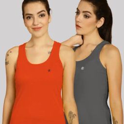 Friskers Orange & Grey Cotton Sports Tank Top - Pack Of 2-image-75