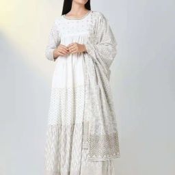 Showoff White Cotton Regular Fit Printed Kurtas With Dupatta-picture-11