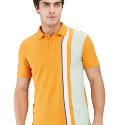 Being Human Yellow Regular Fit Colour Block Polo T-Shirt-image-16