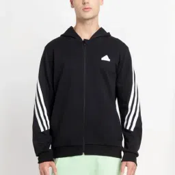 Adidas Black Regular Fit Striped Sports Hoodie-image-88