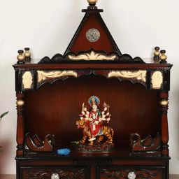 DZYN Furnitures Brown & Yellow Wooden SukhatMan Wall Mount Pooja Mandir Without Door-image-79