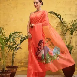 Silk Land Coral Plain Saree-image-88