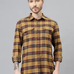 Woodland Yellow Cotton Regular Fit Checks Shirt-picture-12