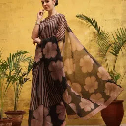 Silk Land Brown & Black Striped Saree-picture-13
