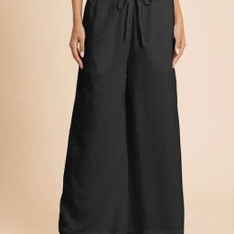 Moomaya Black Regular Fit High Rise Palazzos-image-76