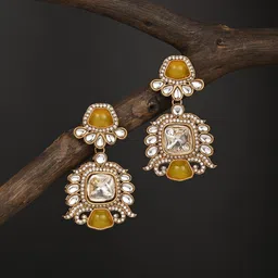 Anvik Gold-Plated Kundan Studded Contemporary Drop Earrings-picture-31