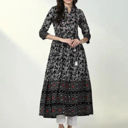 SHOWOFF Black & White Floral Print Kurta-22
