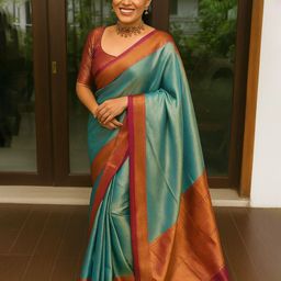 VILLE FASHION Woven Design Zari Kanjeevaram Saree-22