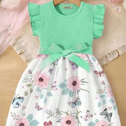 INCLUD Girls Floral Print Flutter Sleeve Fit & Flare Dress-12
