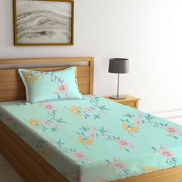 Myntra Elegant Homes Green & Pink Printed 300 TC Single Bedsheet Set 2.20 m x 1.50 m-image-67