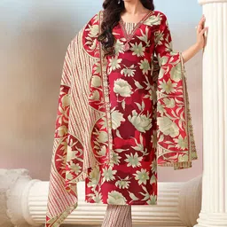 MOJILAA Floral Printed Straight Kurta with Trousers & Dupatta-picture-53