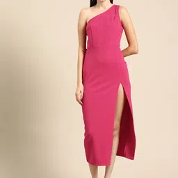 DODO & MOA Solid One Shoulder Sheath Midi Dress-picture-19