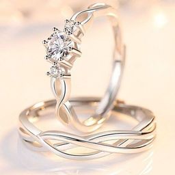 Teeragaj Set Of 2 Silver-Plated Cubic Zirconia-Studded Adjustable Finger Ring-4
