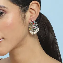 Biba Artificial Stones Studded and Beaded Contemporary Meenakari Studs-4