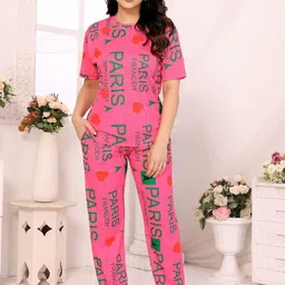vj fashion Printed Round Neck Short Sleeves T-Shirt With Pyjama-picture-9