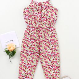 Babyhug 100% Cotton Singlet Sleeves Jumpsuit Floral Print - Pink-picture-19