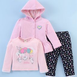 ToffyHouse Full Sleeves Winter Wear Suit & Hoodie Text With Bunny Print - Pink-image-1