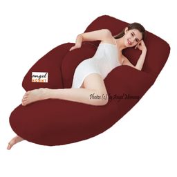 Angel Mommy Premium Full G Shaped Body Pillow Microfibre Solid Pregnancy Pillow Pack of 1  - Maroon-image-55